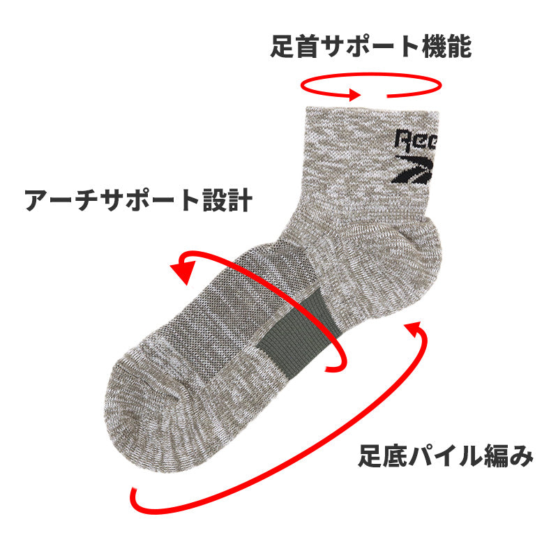 リーボック 靴下 ソックス メンズ 3足 セット ショート 丈 足底パイル 厚手 グンゼ 25 26 27 cm gunze reebok ホワイト 白 ブラック 黒 グレー 灰 ネイビー 紺 スポーツ ウォーキング ジョギング ランニング 運動