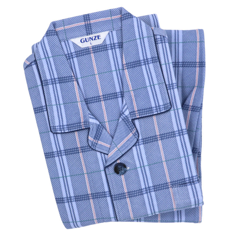 グンゼ パジャマ メンズ 大きいサイズ 上下セット S M L LL 3L 前あき 長袖 長パンツ ルームウェア 綿混 快適 寝巻 寝間着 部屋着 ホームウェア ルームウェア チェック ストライプ 敬老の日 ギフト プレゼント 父の日 (送料無料)