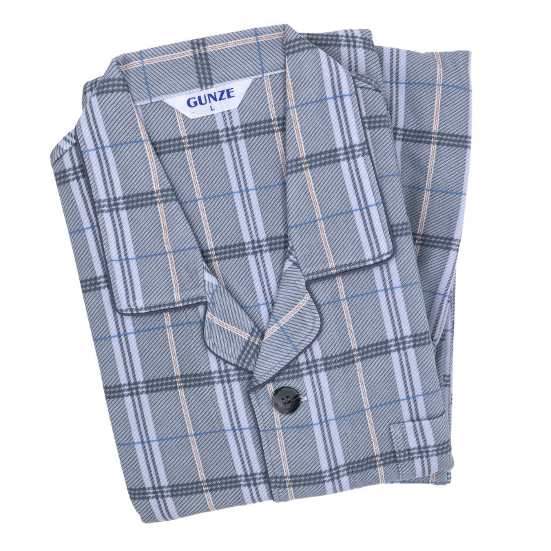 グンゼ パジャマ メンズ 大きいサイズ 上下セット S M L LL 3L 前あき 長袖 長パンツ ルームウェア 綿混 快適 寝巻 寝間着 部屋着 ホームウェア ルームウェア チェック ストライプ 敬老の日 ギフト プレゼント 父の日 (送料無料)