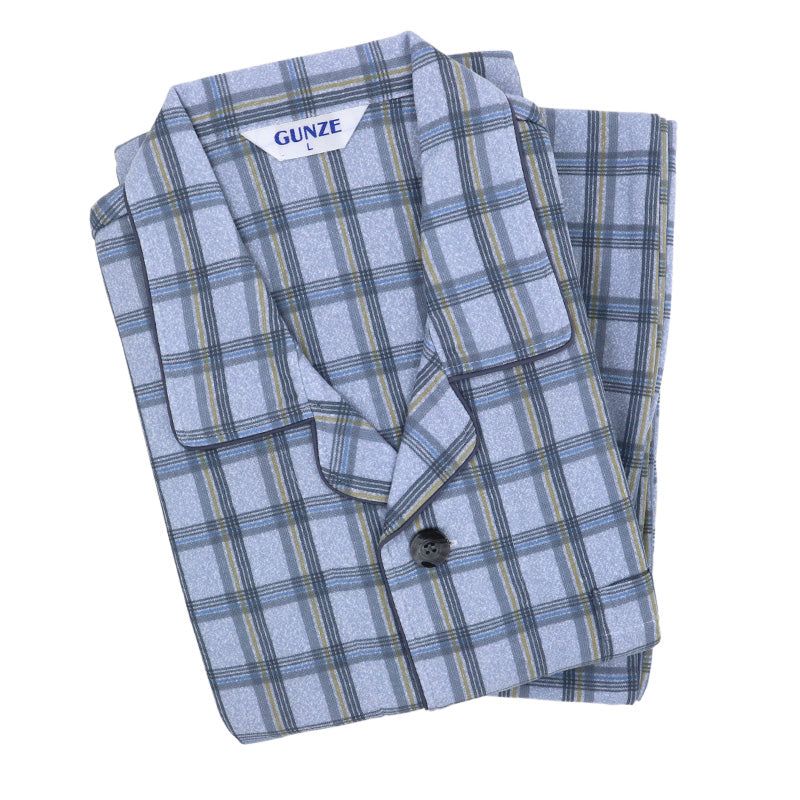 グンゼ パジャマ メンズ 大きいサイズ 上下セット S M L LL 3L 前あき 長袖 長パンツ ルームウェア 綿混 快適 寝巻 寝間着 部屋着 ホームウェア ルームウェア チェック ストライプ 敬老の日 ギフト プレゼント 父の日 (送料無料)