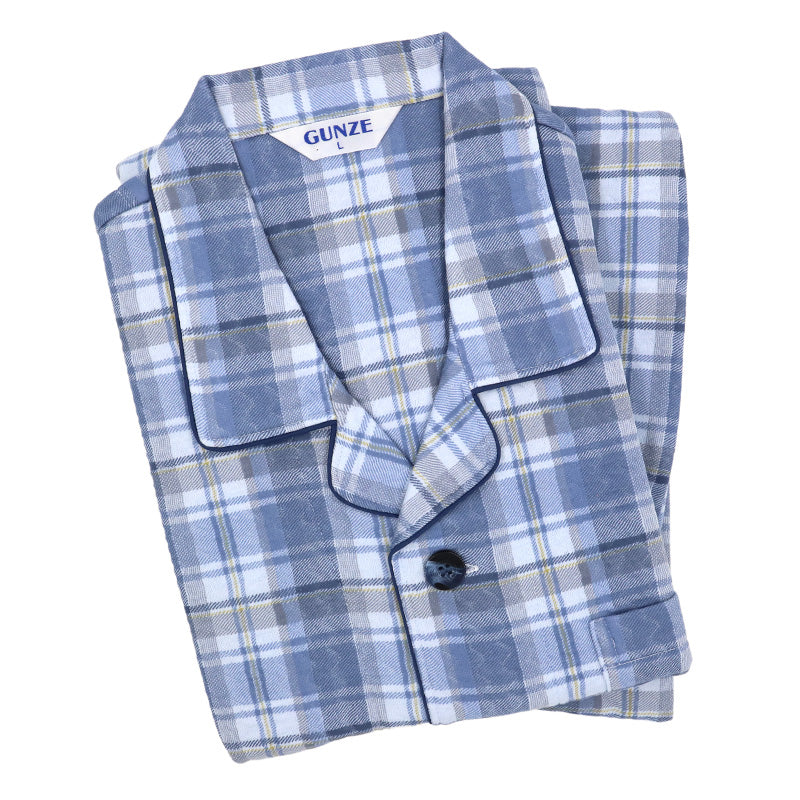 グンゼ パジャマ メンズ 大きいサイズ 上下セット S M L LL 3L 前あき 長袖 長パンツ ルームウェア 綿混 快適 暖かい 保温 防寒 寝巻 寝間着 部屋着 ホームウェア ルームウェア チェック ストライプ 敬老の日 ギフト プレゼント 父の日 (送料無料)