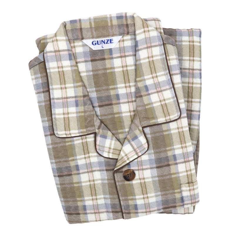 グンゼ パジャマ メンズ 大きいサイズ 上下セット S M L LL 3L 前あき 長袖 長パンツ ルームウェア 綿混 快適 暖かい 保温 防寒 寝巻 寝間着 部屋着 ホームウェア ルームウェア チェック ストライプ 敬老の日 ギフト プレゼント 父の日 (送料無料)
