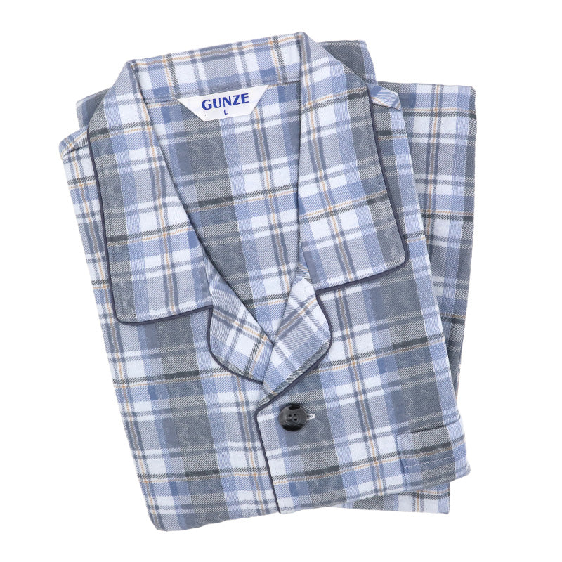 グンゼ パジャマ メンズ 大きいサイズ 上下セット S M L LL 3L 前あき 長袖 長パンツ ルームウェア 綿混 快適 暖かい 保温 防寒 寝巻 寝間着 部屋着 ホームウェア ルームウェア チェック ストライプ 敬老の日 ギフト プレゼント 父の日 (送料無料)