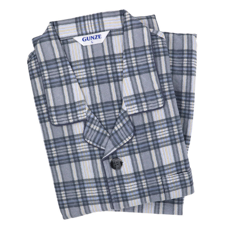 グンゼ パジャマ メンズ 大きいサイズ 上下セット S M L LL 3L 前あき 長袖 長パンツ ルームウェア 綿混 快適 暖かい 保温 防寒 寝巻 寝間着 部屋着 ホームウェア ルームウェア チェック ストライプ 敬老の日 ギフト プレゼント 父の日 (送料無料)