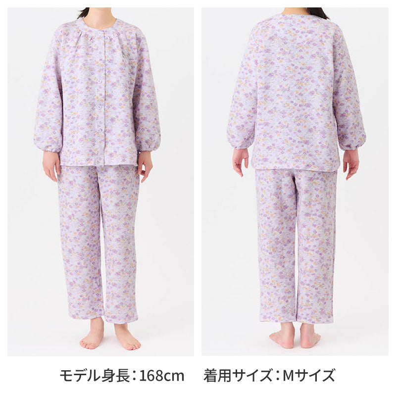 グンゼ パジャマ レディース 長袖 保温 大きいサイズ 上下セット S M L LL 3L 綿混 長パンツ ルームウェア キルトパジャマ 秋 冬 あったか ニット 中わた 寝巻 寝間着 部屋着 防寒 ホームウェア ルームウェア 花柄 敬老の日 ギフト プレゼント (送料無料)