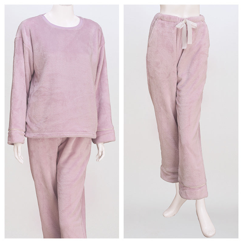 ウチコレ レディース ルームウェア フリース 上下セット 冬 部屋着 パジャマ グンゼ M L あったか もこもこ 可愛い 大人 おしゃれ セットアップ 婦人 丸首 長袖 ロングパンツ ポケット付き 防寒 秋冬 ふんわり 軽い 柔らか ナイトウェア リラックスウェア