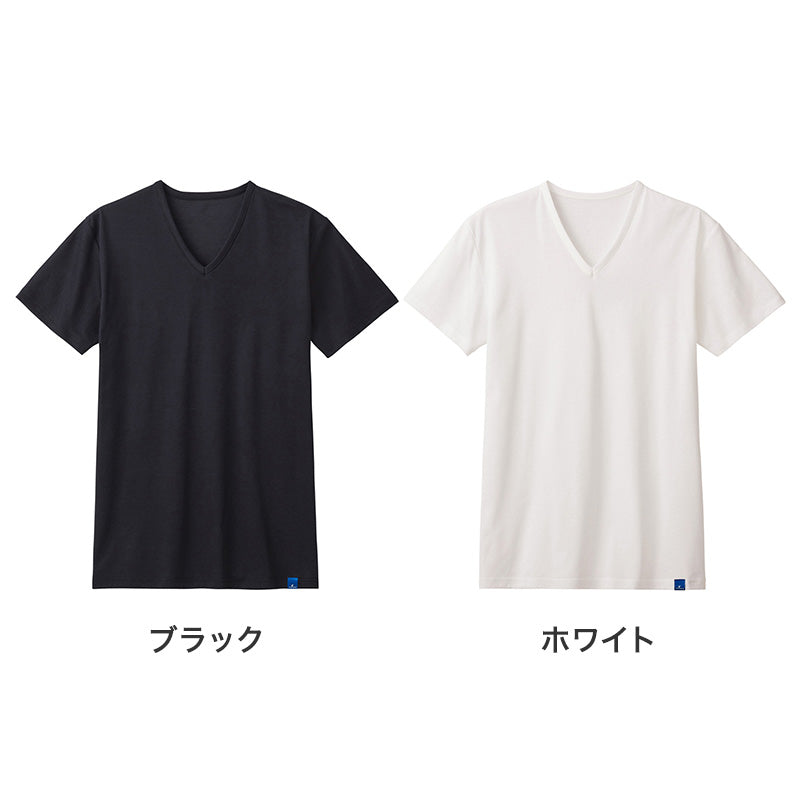 冷感 インナー メンズ Vネック Tシャツ 綿100% グンゼ M L LL 天然冷感 接触冷感 消臭 汗対策 夏用 涼しい 吸汗 ムレ軽減 半袖 アンダーシャツ 下着 紳士 肌着 ビジネスインナー スーツインナー 薄手 ブラック ホワイト COOLMAGIC 持続消臭 汗消臭 汗臭対策