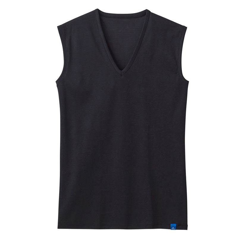 冷感 インナー メンズ Vネック スリーブレス ノースリーブ シャツ 綿100% グンゼ M L LL 天然冷感 接触冷感 消臭 汗対策 夏用 涼しい 吸汗 ムレ軽減 タンクトップ アンダーシャツ 下着 紳士 肌着 ビジネスインナー 薄手 ブラック ホワイト COOLMAGIC 持続消臭 汗消臭