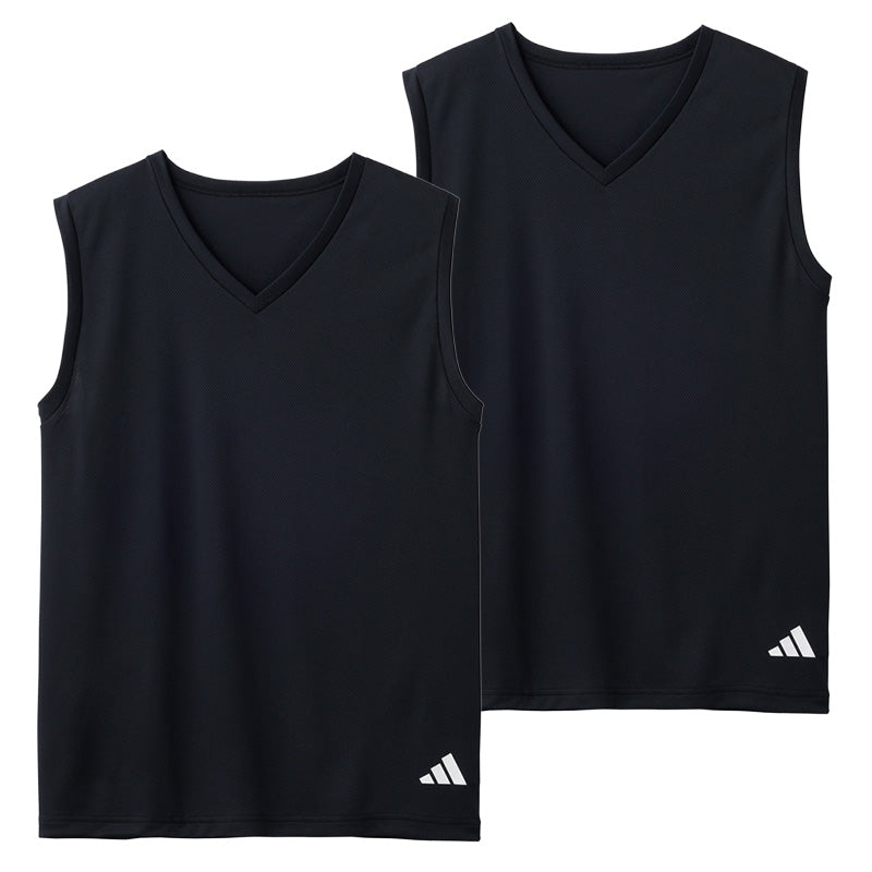 アディダス ノースリーブ インナー メンズ Vネック タンクトップ 吸汗速乾 メッシュ 2枚組 adidas M L LL スポーツインナー ドライインナー メンズインナー 袖なしシャツ 男性用 下着 スポーツ トレーニング ランニング ジム 通気性 快適 インナー