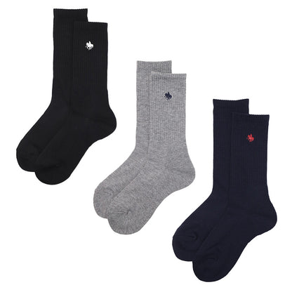 POLO メンズ クルーソックス 3足組 25 26 27 cm 靴下 底パイル クッション アーチサポート 綿混 ソックス クルー丈 スポーツソックス ブランドソックス 通勤 通学 スポーツ カジュアル 白 黒 男性用
