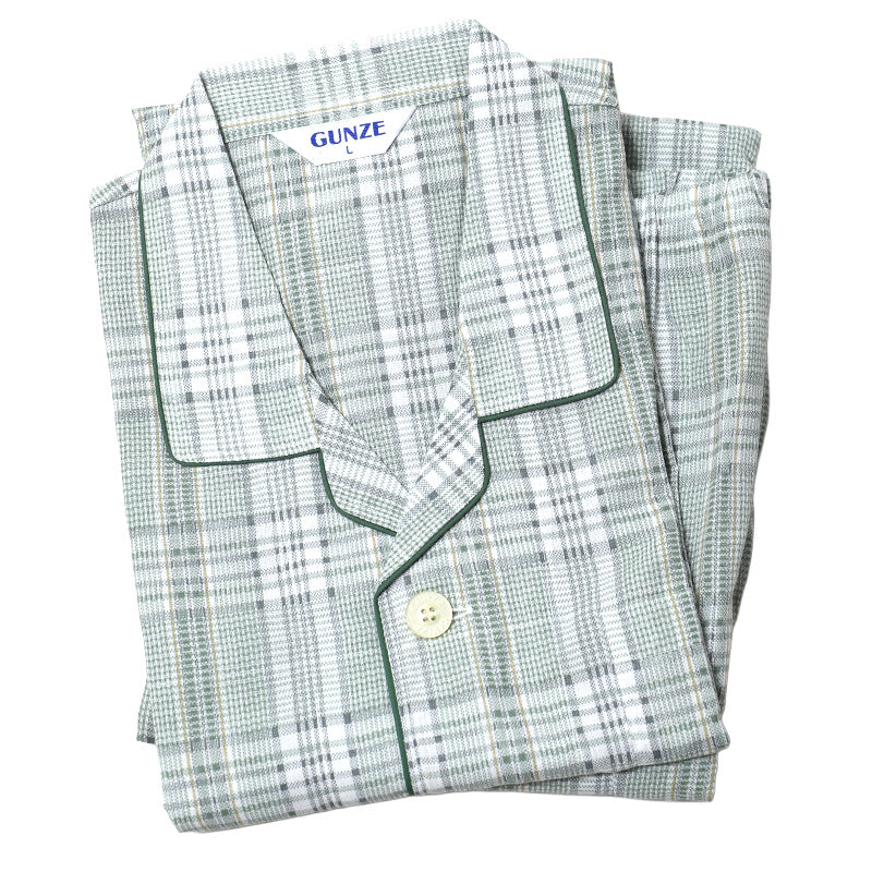 パジャマ メンズ 長袖 長パンツ 綿100 グンゼ S M L LL ソフトクレープ 涼しい 夏用 前開き 入院 介護 大きめボタン 前あき 紳士 寝巻き 上下セット テーラー襟 柔らかい 通気性 涼感素材 快適 ルームウェア 男性用 ギフト プレゼント (送料無料)