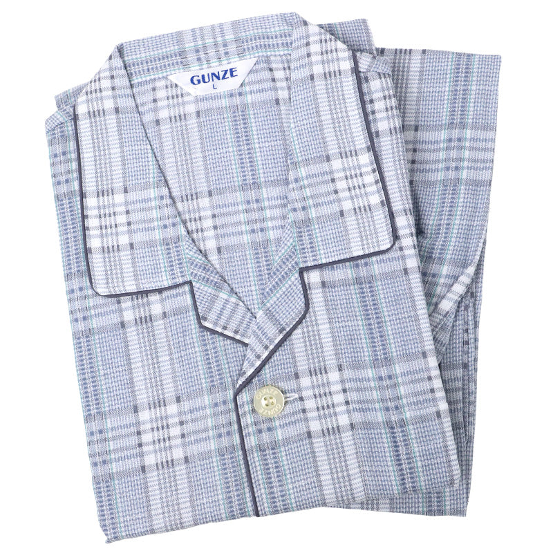 パジャマ メンズ 長袖 長パンツ 綿100 グンゼ S M L LL ソフトクレープ 涼しい 夏用 前開き 入院 介護 大きめボタン 前あき 紳士 寝巻き 上下セット テーラー襟 柔らかい 通気性 涼感素材 快適 ルームウェア 男性用 ギフト プレゼント (送料無料)