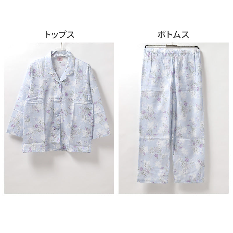 グンゼ レディース パジャマ 綿100% 長袖 背中メッシュ 夏 薄手 M L LL 涼しい 吸汗速乾 長パンツ 長ズボン 夏用 ルームウェア 上下セット 婦人 通気性 部屋着 寝間着 背中汗対策 ムレ軽減 (送料無料)