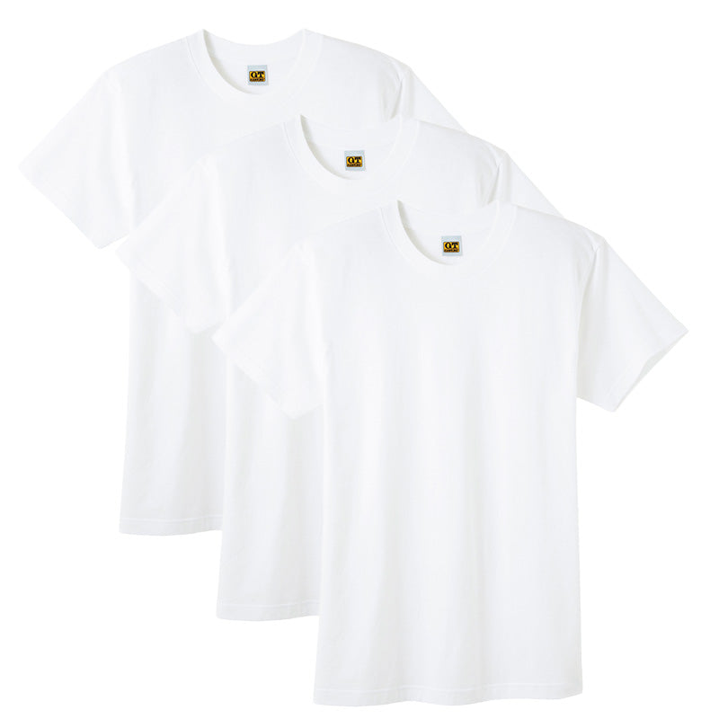 綿100% クルーネック Tシャツ 3枚組 メンズ 半袖 丸首 インナーシャツ 脇縫いなし M L LL 天竺 肌着 コットン パックT 3P 無地 シンプル ベーシック 洗い替え まとめ買い 紳士 下着 男性用インナー G.T.HAWKINS GTホーキンス ホーキンス グンゼ