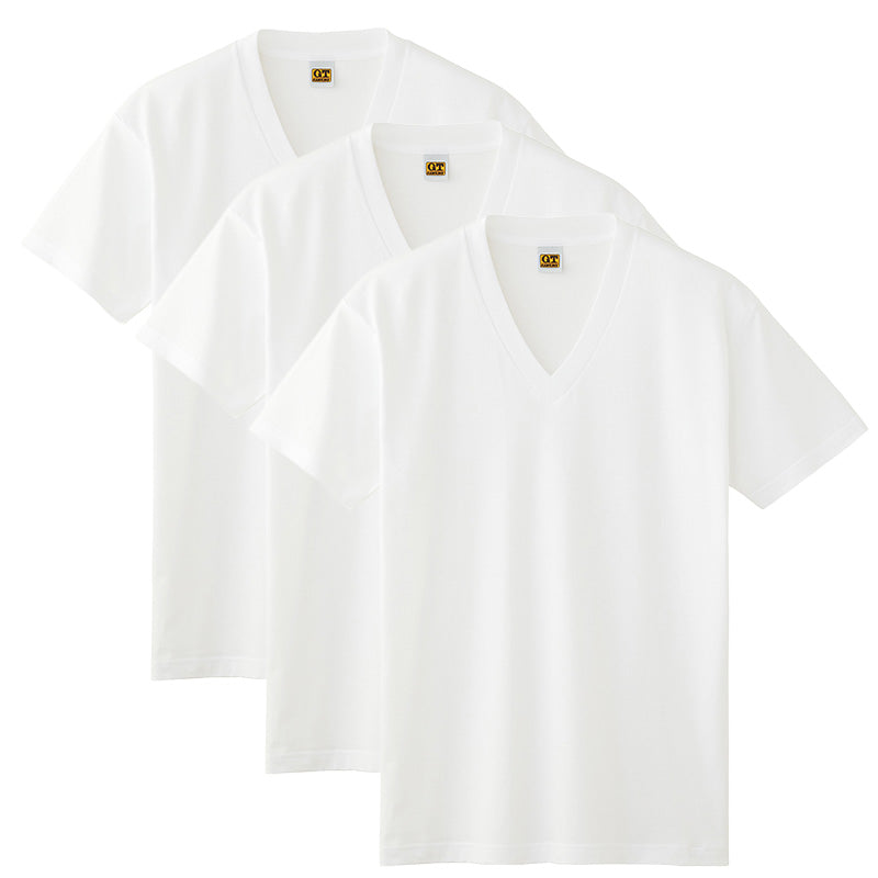 綿100% Vネック Tシャツ 3枚組 メンズ 半袖 インナーシャツ 脇縫いなし M L LL 天竺 肌着 V首 コットン パックT 3P 無地 ベーシック 通年 洗い替え まとめ買い 紳士 ホーキンス G.T.HAWKINS GTホーキンス グンゼ メンズインナー 半袖肌着