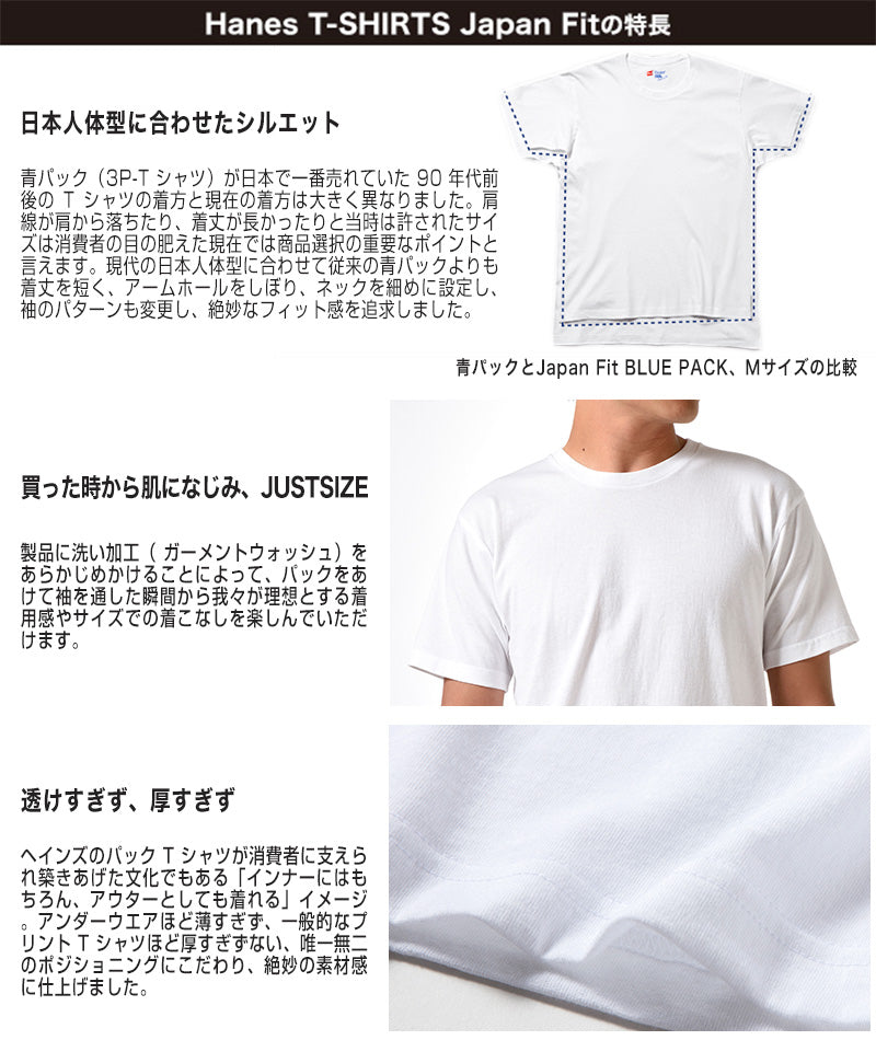 hanes t シャツ japan ショップ fit