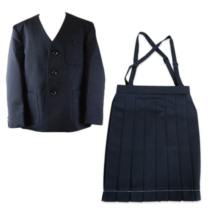 小学生 女子 制服 上下セット スカート 紺 洗える 撥水 形態安定 16本車ヒダ A体 140cmA～160cmA 子供 小学校 女の子 学生服 丈夫 イートン 鳩サクラ (送料無料) (取寄せ)