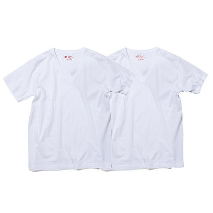 ヘインズ メンズ tシャツ 半袖 ジャパンフィット 綿100% vネック 2枚セット S～XL (インナー シャツ S M L LL hanes v首 綿 男子 ジュニア 白 黒 無地) (在庫限り)