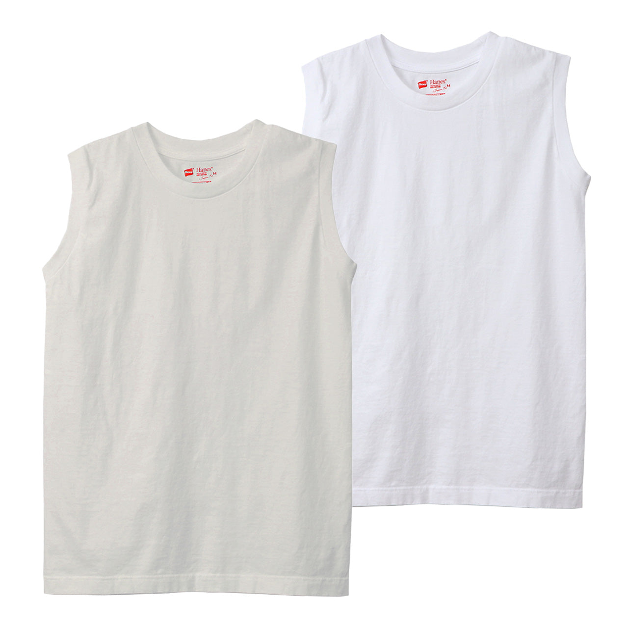 レディース スリーブレス Tシャツ 2枚組 M・L トップス コットン Tシャツ スリーブレス クルーネック 無地 hanes ジャパンフィット (在庫限り)