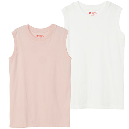レディース スリーブレス Tシャツ 2枚組 M・L トップス コットン Tシャツ スリーブレス クルーネック 無地 hanes ジャパンフィット