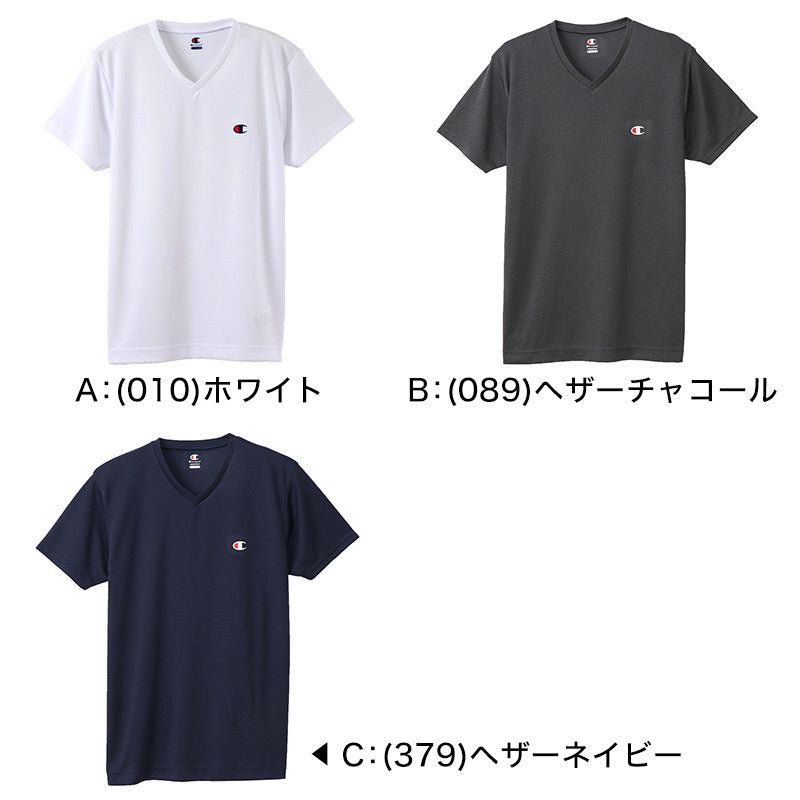 Champion メンズ Tシャツ メッシュ Vネック M～LL チャンピオン インナー シャツ 半袖 下着 男性 紳士 肌着 トップス 吸汗 速乾 V首