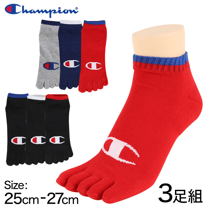 チャンピオン 5本指スニーカーインソックス 3足組 25-27cm (champion メンズ ソックス 靴下 セット まとめ買い 5本指 スニーカーソックス くるぶし丈) (在庫限り)