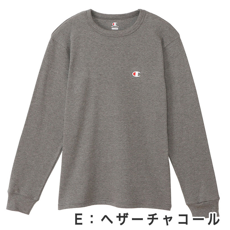 Champion 長袖 メンズ 微起毛 クルーネック ロングスリーブ シャツ ルームウェア 部屋着 M L LL チャンピオン 丸首 秋 冬 トップス 綿混 丈夫 抗菌 防臭 吸汗 速乾