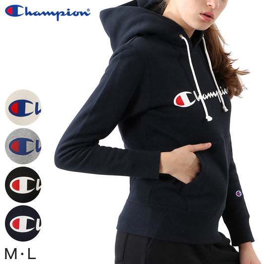 Champion レディース プルオーバー スウェットパーカー M・L (ロゴプリント チャンピオン ブランド ベーシック) (在庫限り)