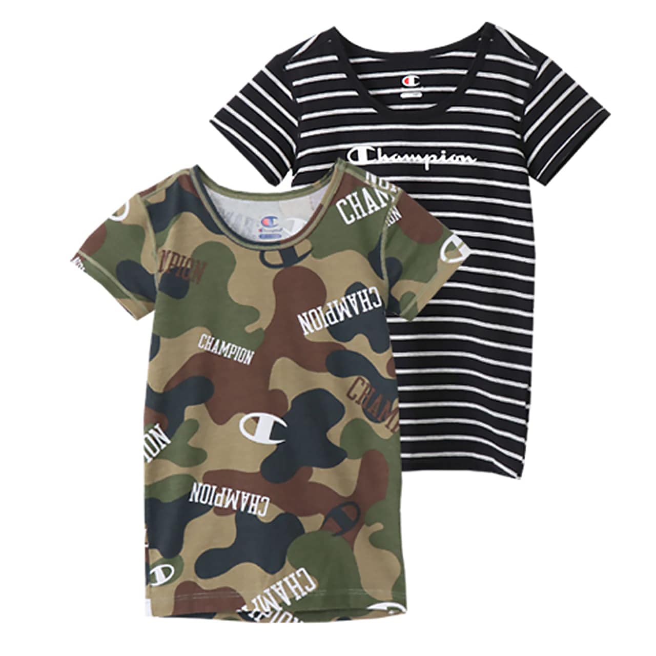 チャンピオン キッズ 半袖シャツ 2枚組 120cm～140cm (Champion ジュニア Tシャツ クルーネック 男の子 男児 130 黒 迷彩 ブラック) (在庫限り)