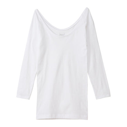 ヘインズ インナー レディース 長袖 シャツ 襟ぐり 広め フリーサイズ (下着 tシャツ 9分袖 白 黒 無地 綿混 コットン ストレッチ hanes) (在庫限り)