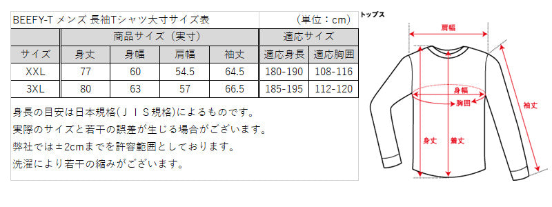 ヘインズ BEEFY-T ビーフィー メンズ 長袖TシャツBIG XXL・3XL (Hanes トップス 綿100% クルーネック 男性 丈夫 無地 大寸 ビック キング パックT