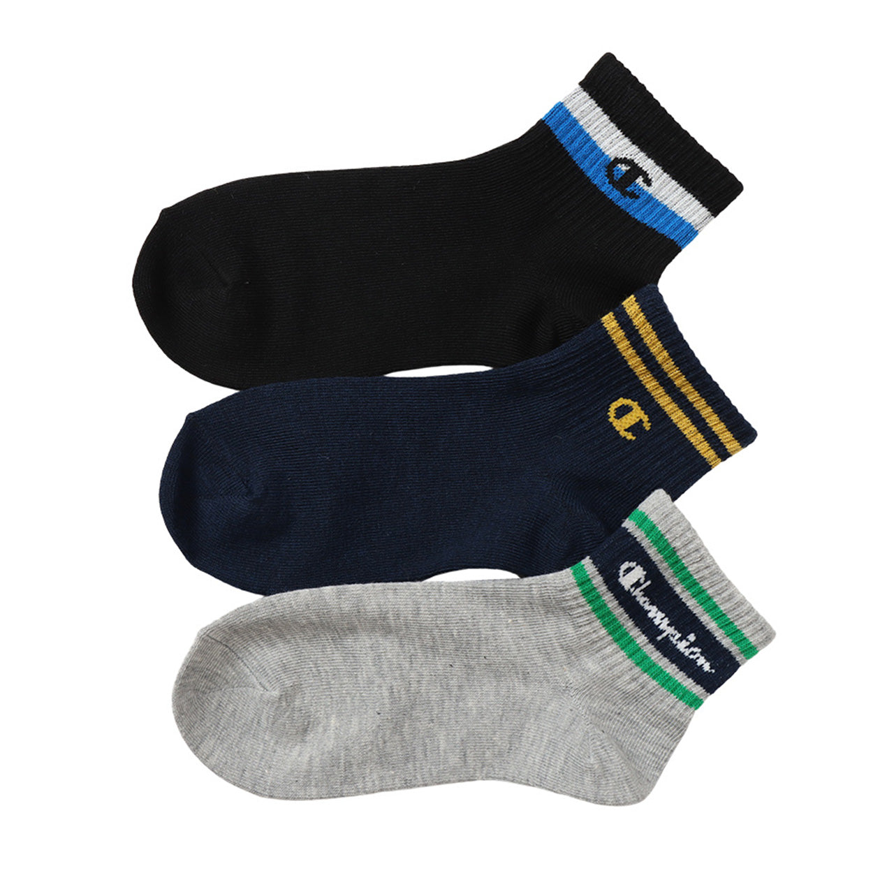 チャンピオン 靴下 キッズ ソックス 3足 セット ショート ジュニア 男の子 女の子 スポーツ ロゴ 19-24cm (champion まとめ買い スニーカーソックス ワンポイント 綿素材 子供 男子 女子 ジュニア)