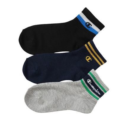 チャンピオン 靴下 キッズ ソックス 3足 セット ショート ジュニア 男の子 女の子 スポーツ ロゴ 19-24cm (champion まとめ買い スニーカーソックス ワンポイント 綿素材 子供 男子 女子 ジュニア)