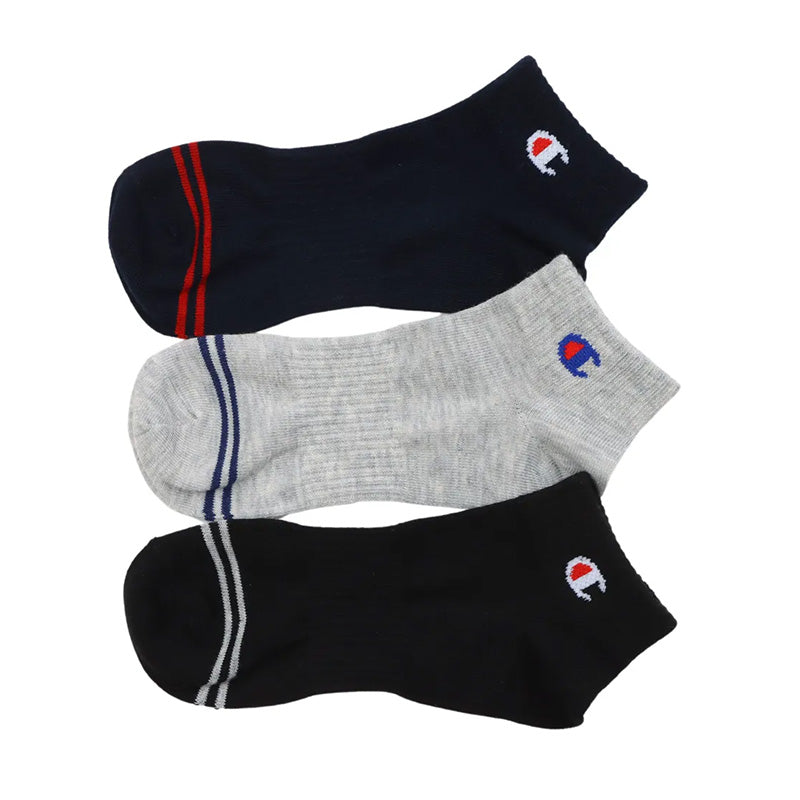 チャンピオン 靴下 キッズ ソックス 3足 セット ショート ジュニア 男の子 女の子 スポーツ ロゴ 19-24cm (champion まとめ買い スニーカーソックス ワンポイント 綿素材 子供 男子 女子 ジュニア)