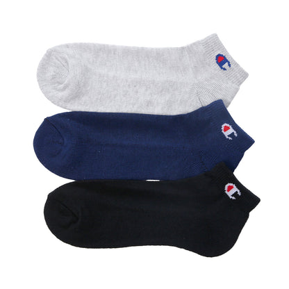 メンズソックス Champion ショートレングスソックス3P  S：23-25cm～L：27-29cm (チャンピオン 靴下 ショート丈 スニーカー丈 セット 丈夫 厚手 厚地 綿 ワンポイント スポーツ ガテン)
