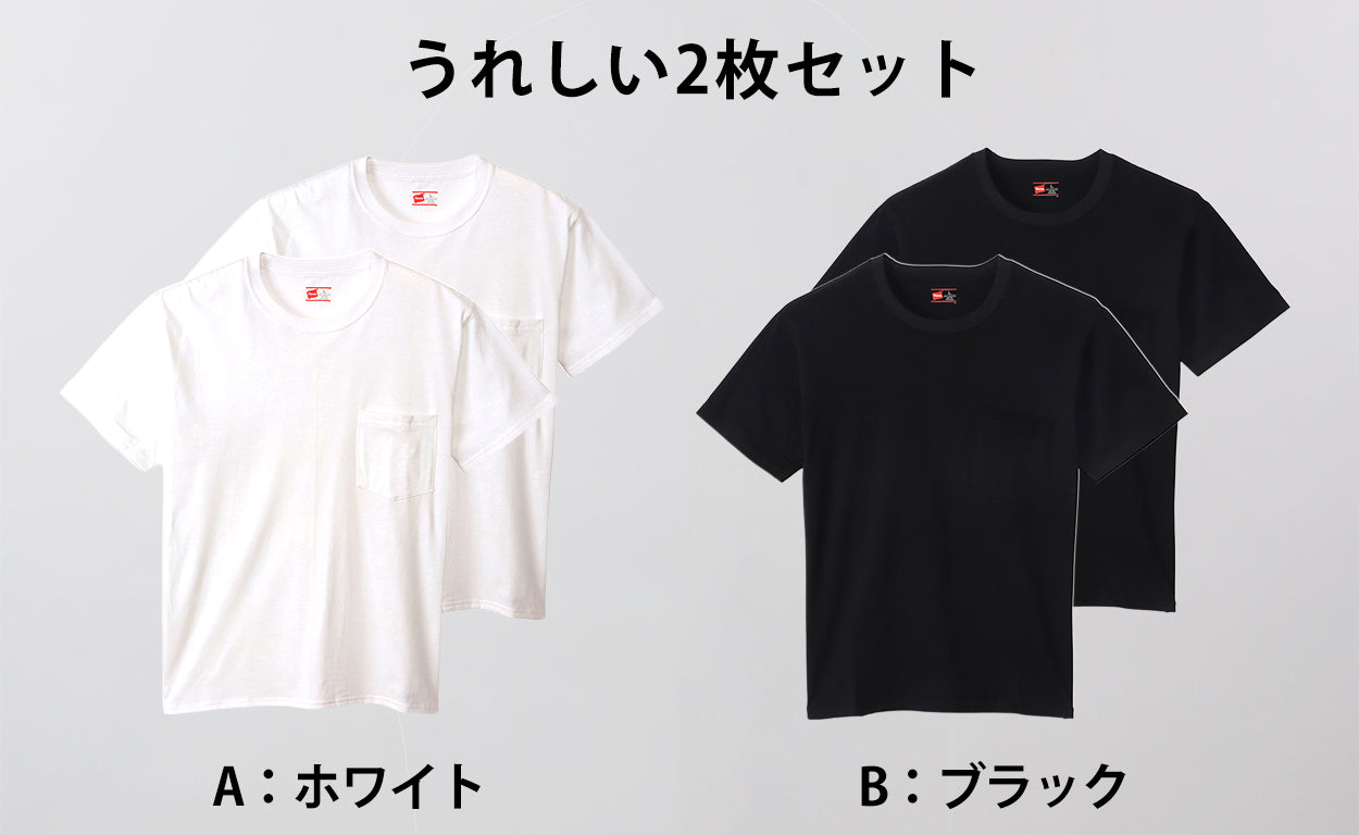 ヘインズ Tシャツ 綿100％ メンズ 2枚組 白 黒 ポケット付き ビジネス ビジカジ魂 インナー スーツ カジュアル 抗菌防臭 M-LL (Hanes M L LL 男性 紳士 下着 カジュアル オフィス スマート フォーマルカジュアル) (在庫限り)