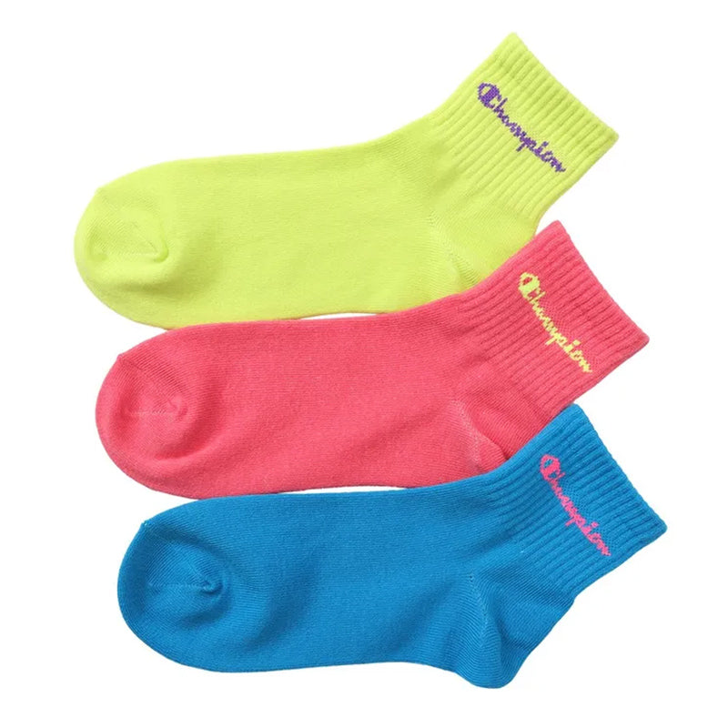 チャンピオン 靴下 レディース 綿混 クォーターレングス ソックス 3足組 ワンポイント 23-25cm (champion 女子 女の子 女性 ショートソックス 3足セット 靴下)