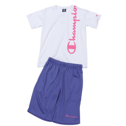 Champion キッズ セットアップ 女の子 Tシャツ ショートパンツ 上下セット キッズスポーツウェア 子供 速乾Tシャツ キッズジャージ 半袖Tシャツ ハーフパンツ 120cm～160cm ガールズスポーツウェア 子供スポーツウェア 運動着 部屋着 ルームウェア カジュアル 夏服