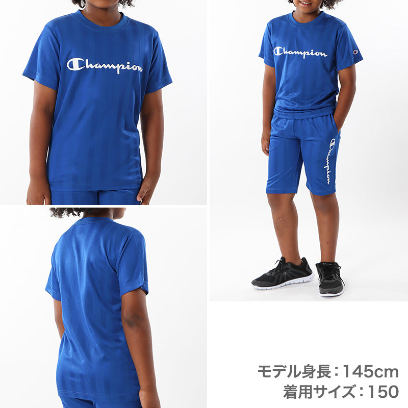 チャンピオン Tシャツ キッズ こども 半袖 スポーツ 吸水速乾 ロゴ ブランド 黒 白 青 紫 110cm～160cm champion トップス ボーイズ 子供 子ども 男の子 女の子 (在庫限り)