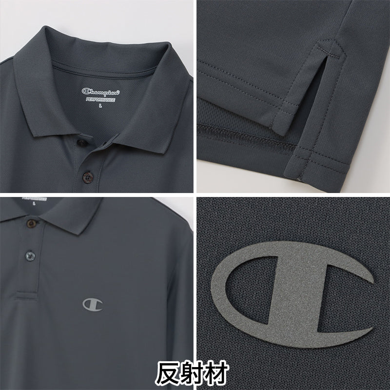 Champion ポロシャツ メンズ 半袖 紳士 ウエア シャツ トップス M L XL 吸汗 速乾 抗菌 防臭 紫外線 反射材 ロゴ シンプル ジム (在庫限り)