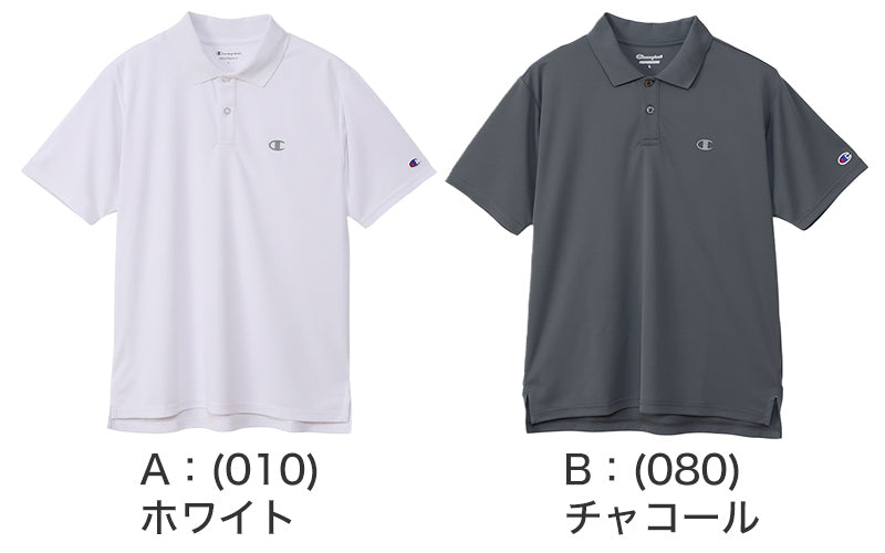 Champion ポロシャツ メンズ 半袖 紳士 ウエア シャツ トップス M L XL 吸汗 速乾 抗菌 防臭 紫外線 反射材 ロゴ シンプル ジム (在庫限り)