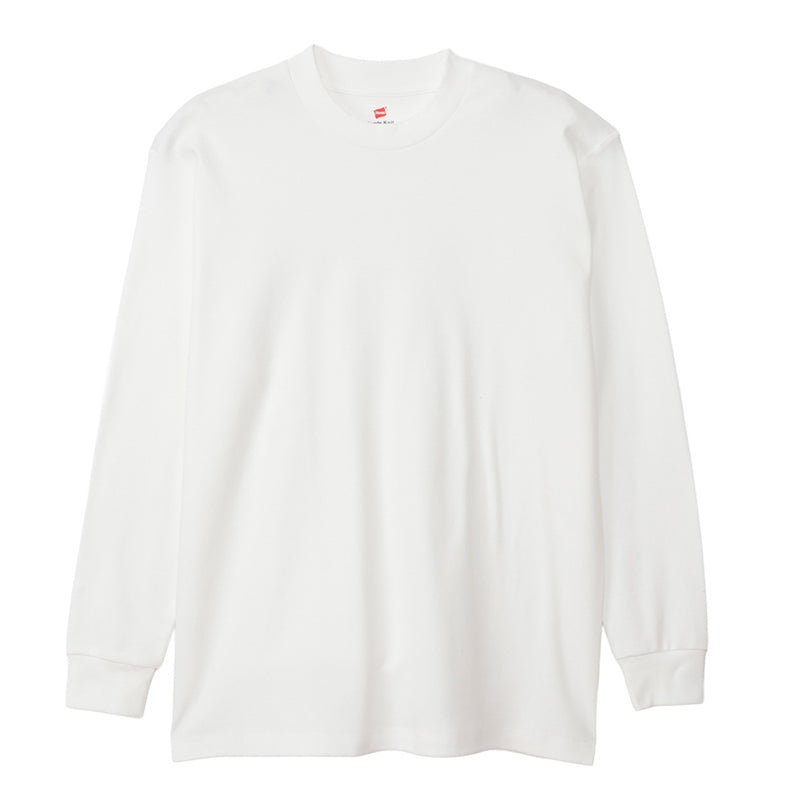 メンズ 長袖Tシャツ 綿100% 裏起毛 クルーネック スムース スエードニット 丸胴 脇縫い目なし タグレス インナー 肌着 ロンT 長袖シャツ 保温 暖かい 防寒 秋冬 コットン M L XL アメリカ綿 リブ袖口 タックイン 普段着 カジュアル Hanes ヘインズ