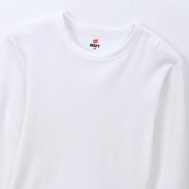 ヘインズ BEEFY ビーフィー メンズ サーマル クルーネック ロングスリーブ S～XL Hanes ワッフル生地 ヘビーウェイト トップス 長袖Tシャツ 男性 丈夫 無地 BEEFY-T