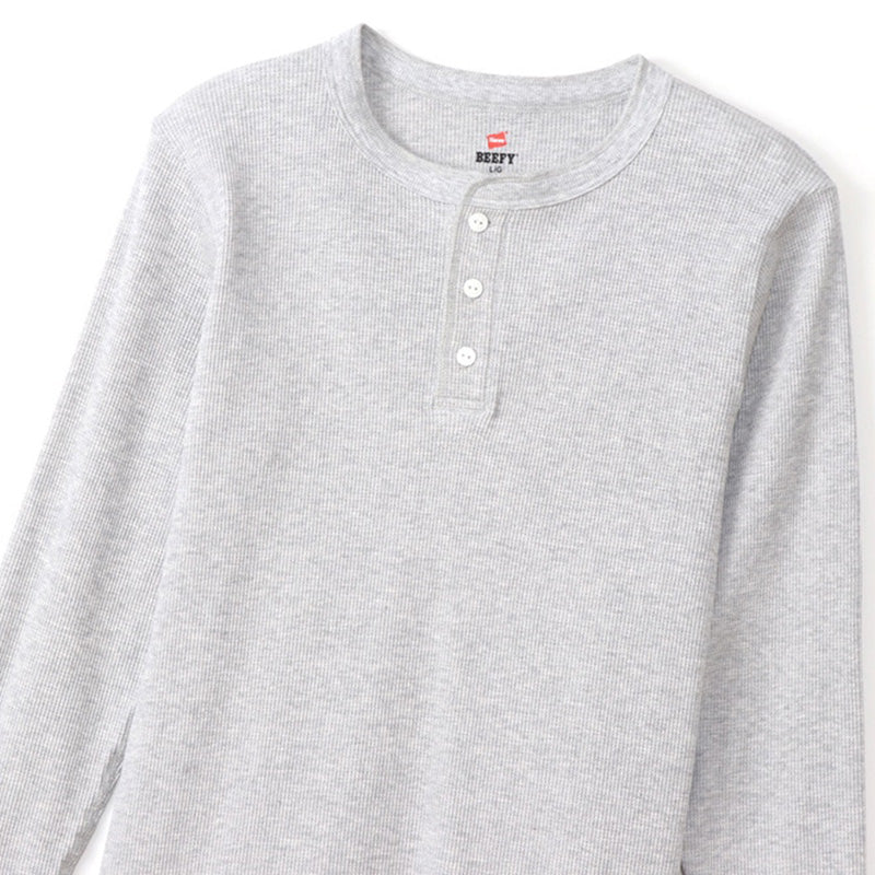 ヘインズ BEEFY ビーフィー メンズ サーマル ヘンリーネック ロングスリーブ S～XL Hanes ワッフル生地 ヘビーウェイト トップス 長袖Tシャツ 男性 丈夫 無地 BEEFY-T