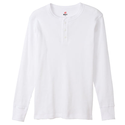 ヘインズ BEEFY ビーフィー メンズ サーマル ヘンリーネック ロングスリーブ S～XL Hanes ワッフル生地 ヘビーウェイト トップス 長袖Tシャツ 男性 丈夫 無地 BEEFY-T
