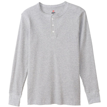 ヘインズ BEEFY ビーフィー メンズ サーマル ヘンリーネック ロングスリーブ S～XL Hanes ワッフル生地 ヘビーウェイト トップス 長袖Tシャツ 男性 丈夫 無地 BEEFY-T