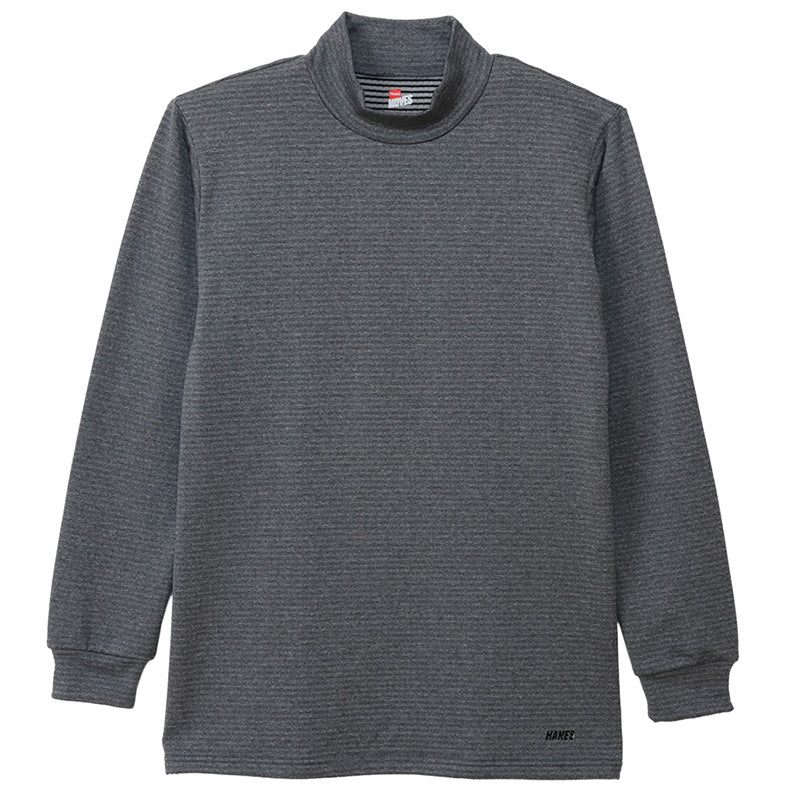 Hanes ヘインズ メンズ モックネック 長袖Tシャツ 裏フリース ブロックフリース 吸汗速乾 ストレッチ 保温 タグレス ロンT カットソー トップス インナー 防寒 秋冬 スポーツ M～LL トレーニング アクティブウェア 普段着 重ね着 Hanes MOVES