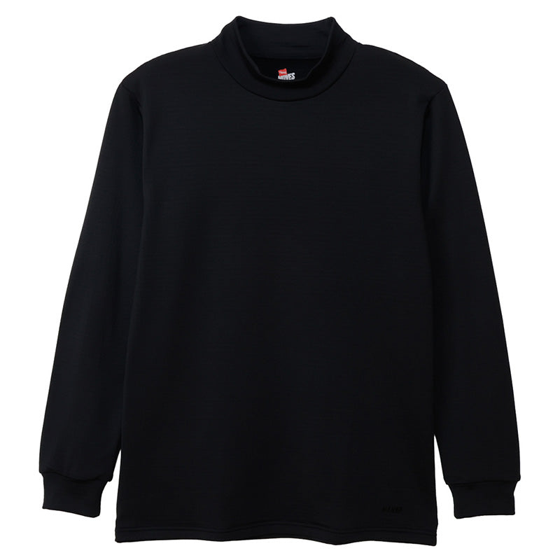 Hanes ヘインズ メンズ モックネック 長袖Tシャツ 裏フリース ブロックフリース 吸汗速乾 ストレッチ 保温 タグレス ロンT カットソー トップス インナー 防寒 秋冬 スポーツ M～LL トレーニング アクティブウェア 普段着 重ね着 Hanes MOVES