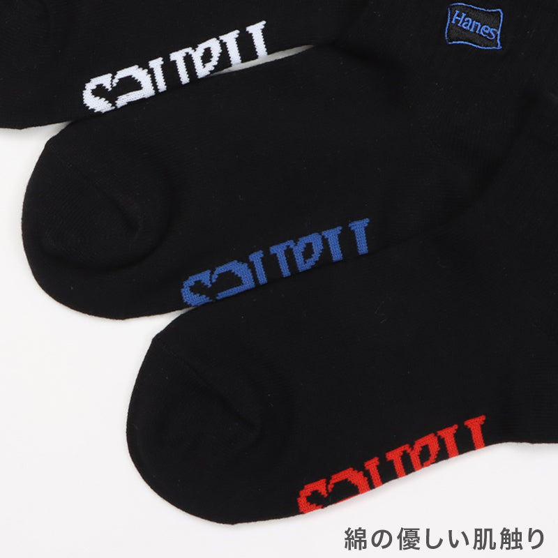Hanes ヘインズ 靴下 キッズ 3足組 ショート丈 ソックス 綿混 ノンパイル 足底サポート リブ ロゴ刺繍 子供 子ども ジュニア 男の子 女の子 ユニセックス 通学 普段履き スニーカー カジュアル くつ下 3足セット 19-24cm まとめ買い 洗い替え