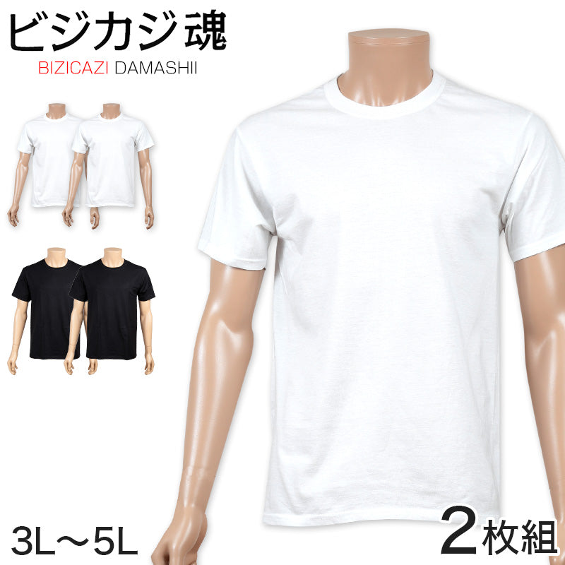 ヘインズ ビジカジ魂 tシャツ メンズ 半袖 綿100 大きいサイズ 2枚組 3L～5L (下着 綿 Tシャツ インナー クルーネック hanes セット 無地) (在庫限り)